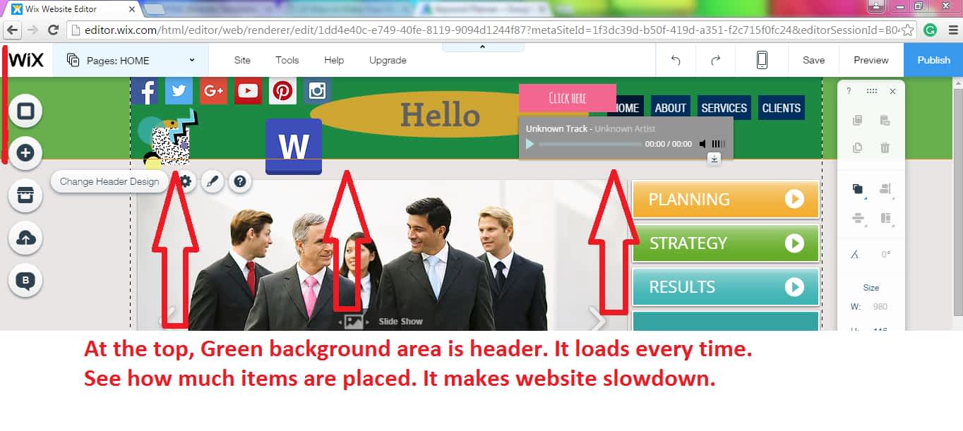 Slow loading website header example