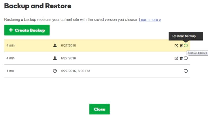 GoDaddy websites restoring a backup is easy
