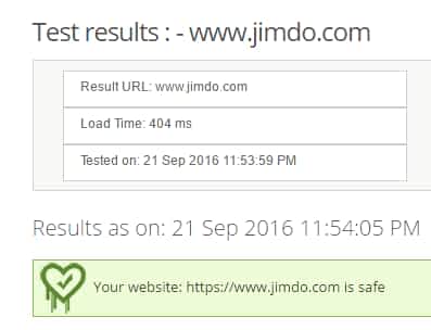 Jimdo website security test showed it is safe. No threat is detected.