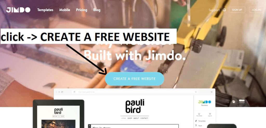 Click on create a free website button to get started