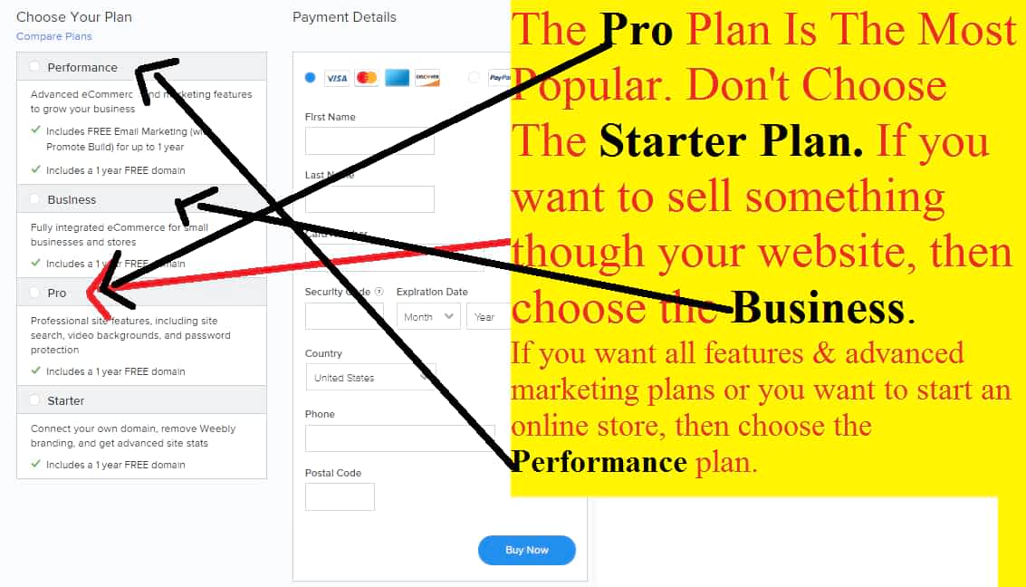 Weebly have 4 plans. Prices vary for different plans. The pro plan is the best & cheap. For eCommerce features, buy business plan. To start an online store, then buy performance plan.