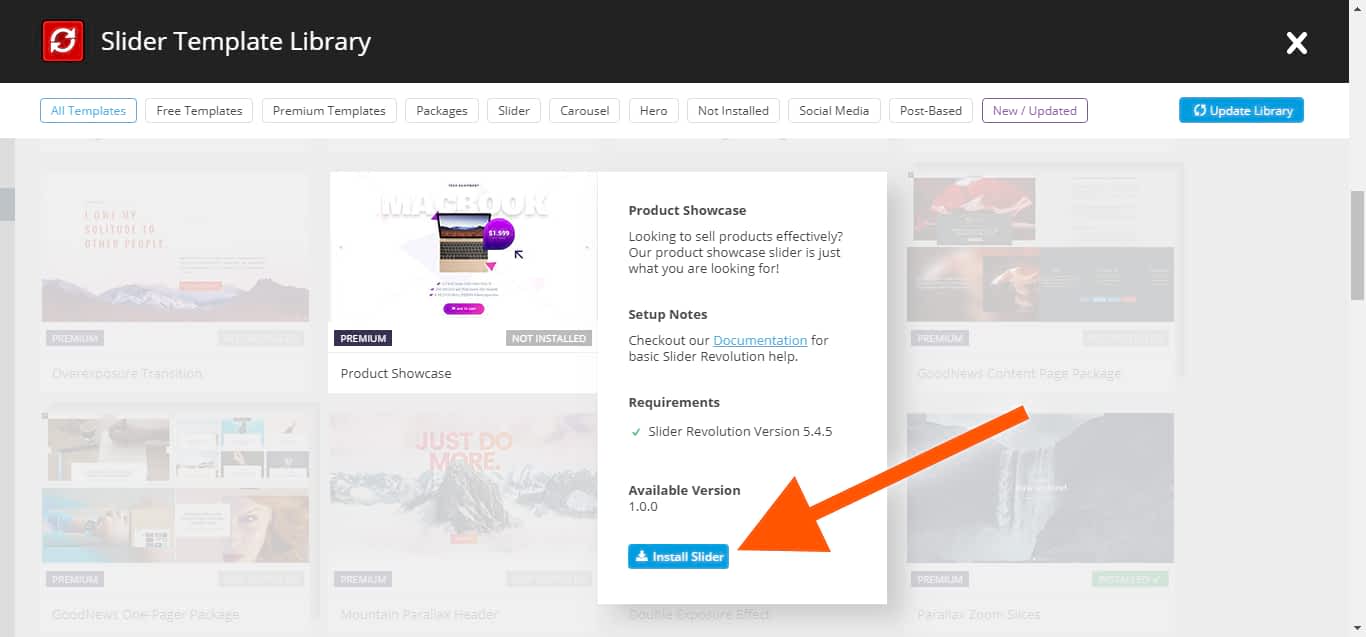 install slider revolution template