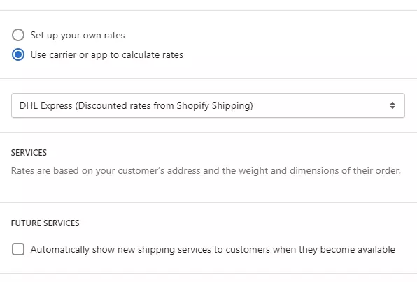 shopify Carrier setting