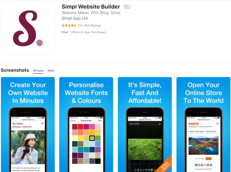 Simple Website builder iPad & iPhone app