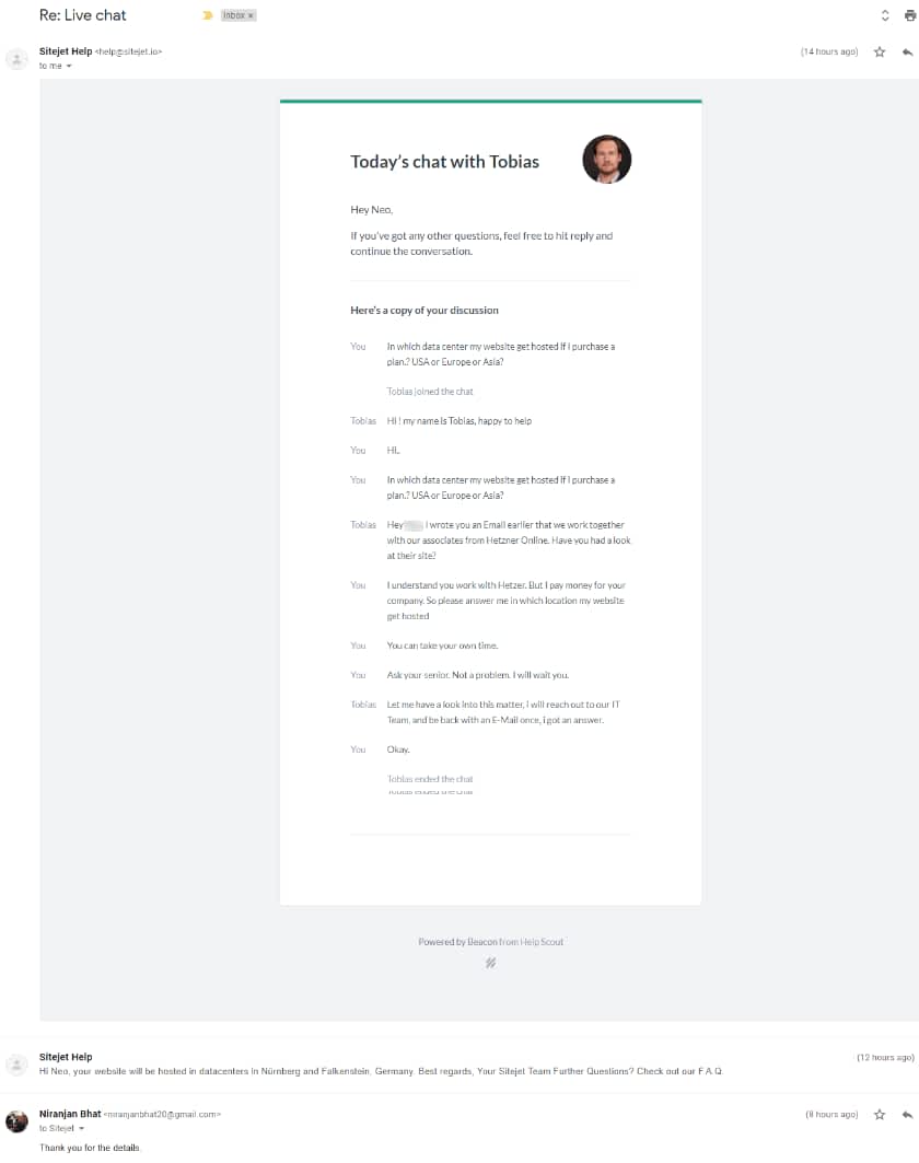 Sitejet support