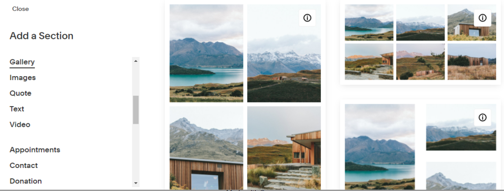 Squarespace gallery options