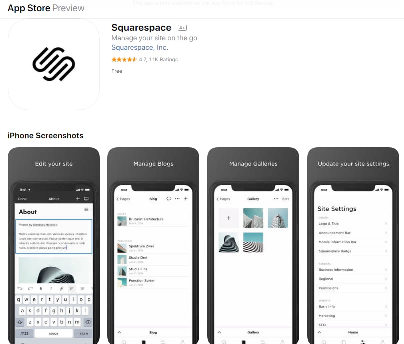 Squarespace iPhone app