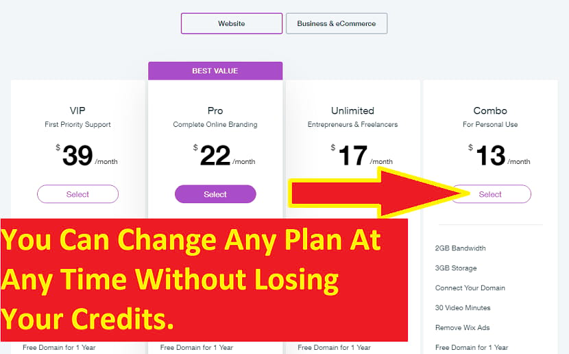 Wix plans and pricing for your website