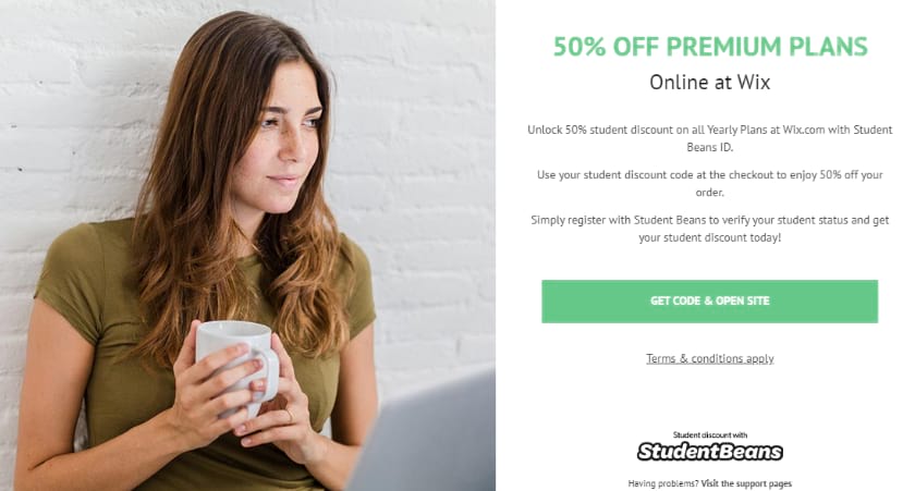 Wix student discount offers 50% on all yearly plans