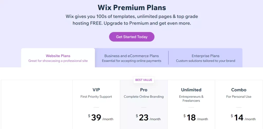 Wix website plan