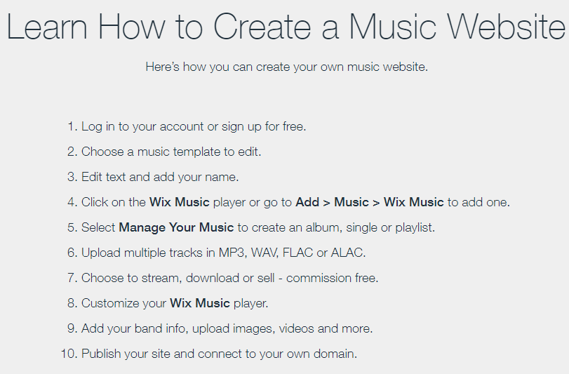 how to create a music website on Wix