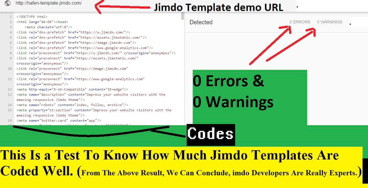 Jimdo Templates Structures back-end test to know how coded well. This result showed no zero errors and warning. Jimdo templates developed with good.